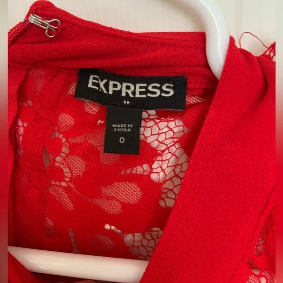 Express Vibrant Red Lace Dress - Picture 4 of 4
